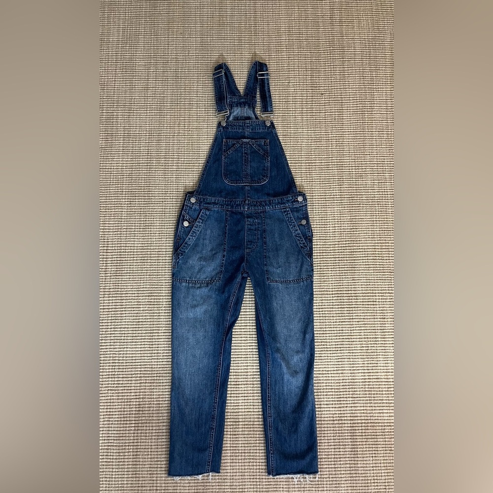 Gap for Good Relaxed Denim Overalls Medium Indigo Wash Raw Hem - XXS - EUC - Picture 2 of 8